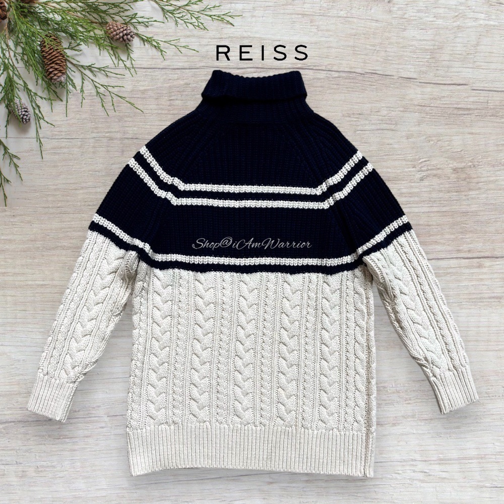 Reiss NWT colorblock stripe chunky cable knit fisherman sweater *shop@iamwarrior - Picture 9 of 14